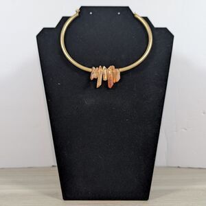 Luna Norte Quartz Crystal Choker Necklace Gold Tone Raw Stone Statement
